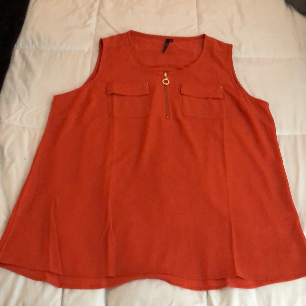 Orange Gold Zipper Sleeveless Top